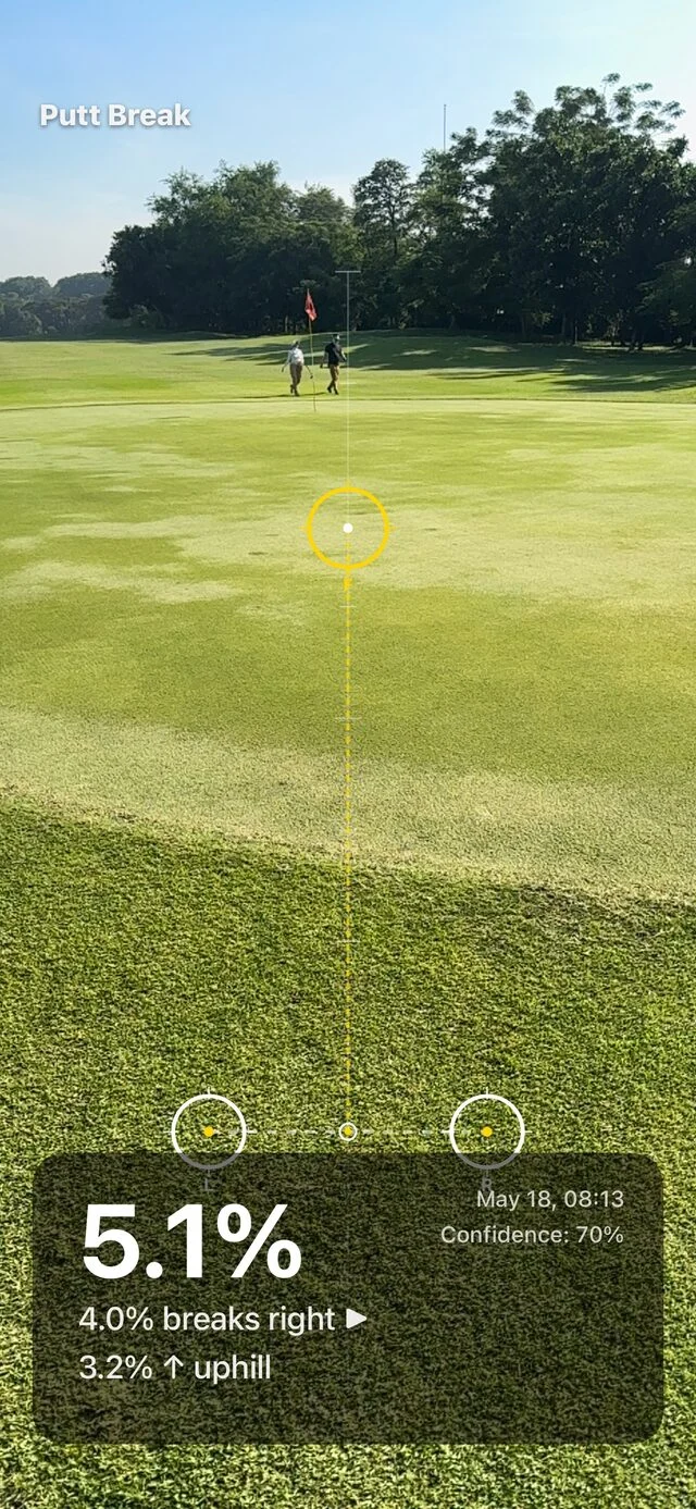 Putt Break displaying a 5.1 percent slope reading on a putting green