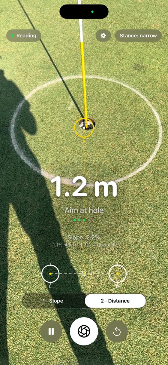 Distance mode reading 1.2 metres right over the hole